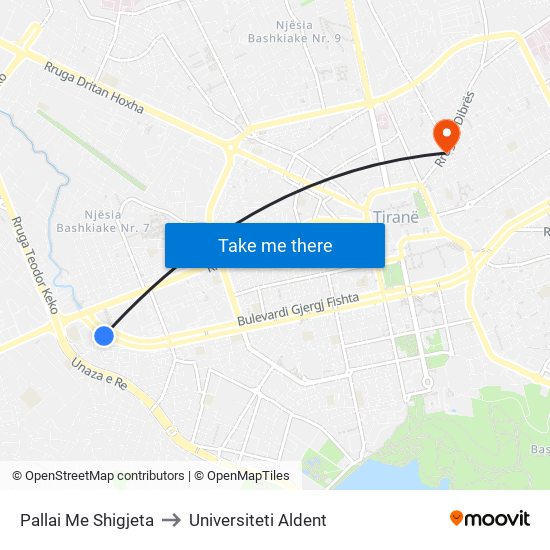 Pallai Me Shigjeta to Universiteti Aldent map