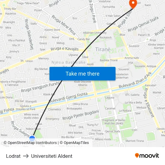 Lodrat to Universiteti Aldent map