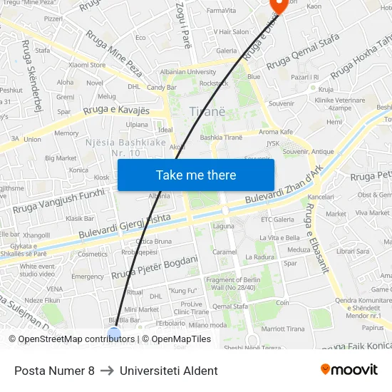 Posta Numer 8 to Universiteti Aldent map