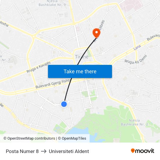 Posta Numer 8 to Universiteti Aldent map