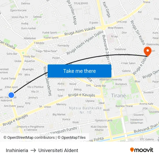 Inxhinieria to Universiteti Aldent map