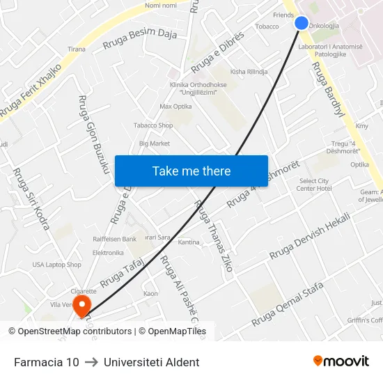 Farmacia 10 to Universiteti Aldent map