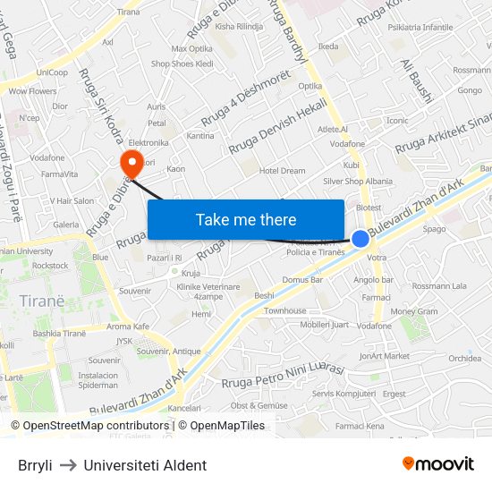 Brryli to Universiteti Aldent map