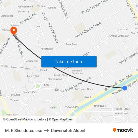 M. E Shendetesiese to Universiteti Aldent map