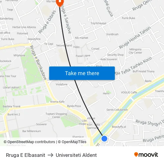 Rruga E Elbasanit to Universiteti Aldent map