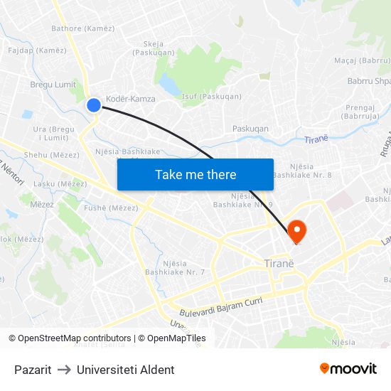 Pazarit to Universiteti Aldent map