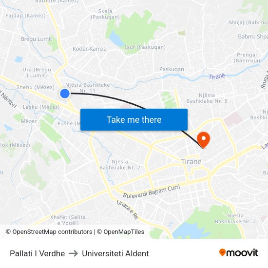 Pallati I Verdhe to Universiteti Aldent map