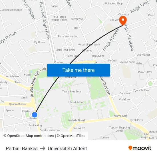 Perball Bankes to Universiteti Aldent map