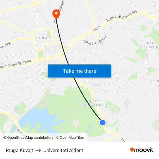 Rruga Kuvajt to Universiteti Aldent map