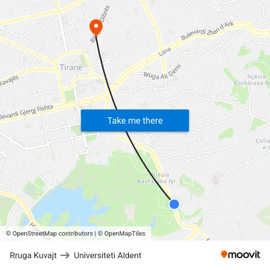 Rruga Kuvajt to Universiteti Aldent map