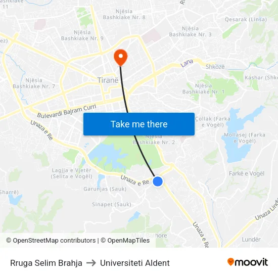 Rruga Selim Brahja to Universiteti Aldent map