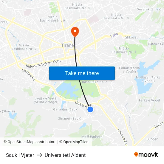 Sauk I Vjeter to Universiteti Aldent map