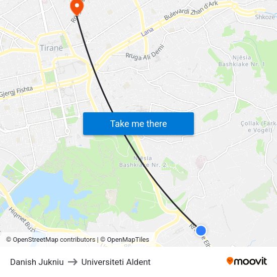 Danish Jukniu to Universiteti Aldent map