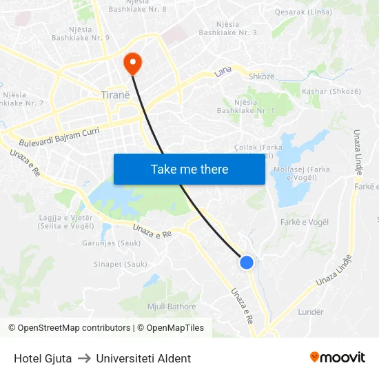 Hotel Gjuta to Universiteti Aldent map