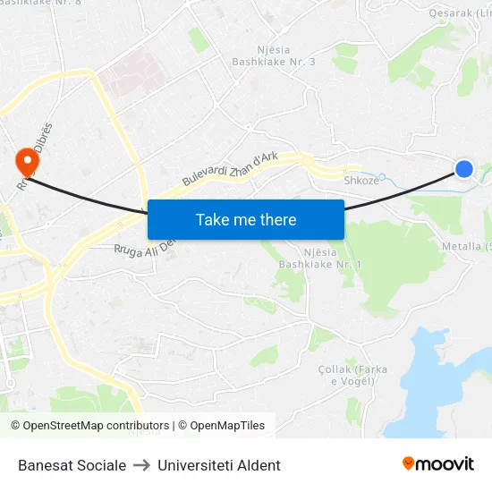 Banesat Sociale to Universiteti Aldent map