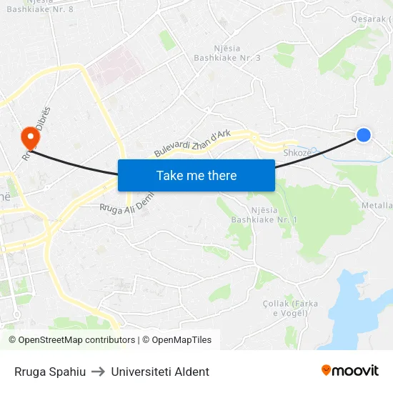 Rruga Spahiu to Universiteti Aldent map