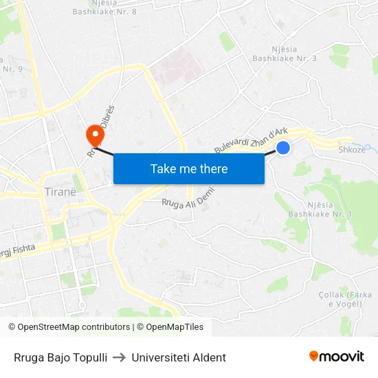 Rruga Bajo Topulli to Universiteti Aldent map