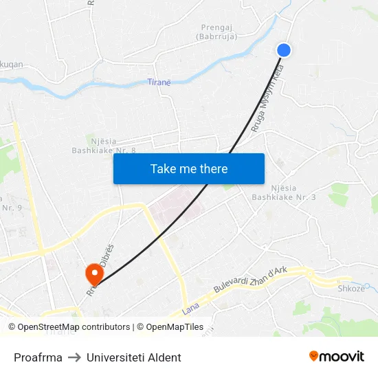 Proafrma to Universiteti Aldent map
