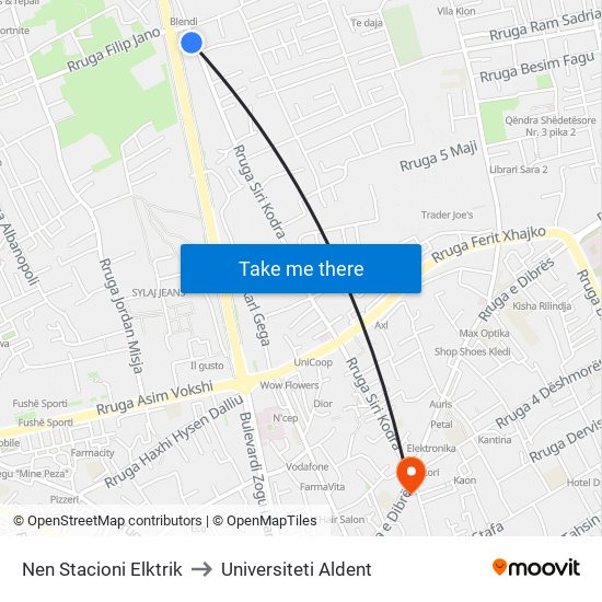 Nen Stacioni Elktrik to Universiteti Aldent map