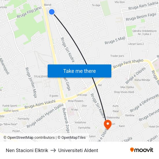 Nen Stacioni Elktrik to Universiteti Aldent map