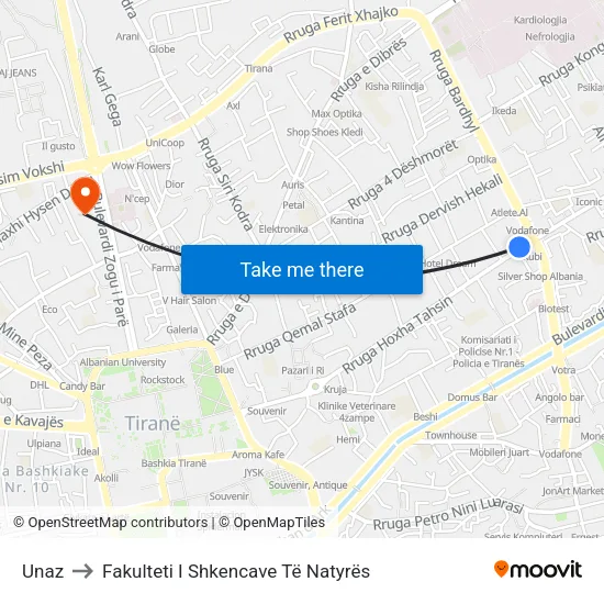 Unaz to Fakulteti I Shkencave Të Natyrës map