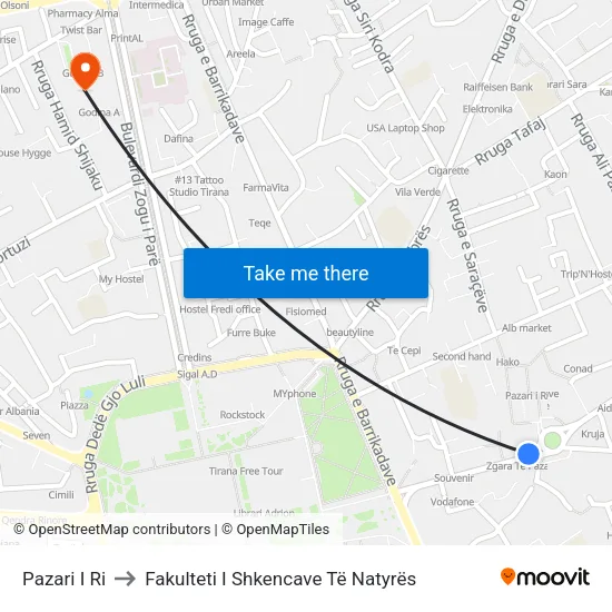 Pazari I Ri to Fakulteti I Shkencave Të Natyrës map