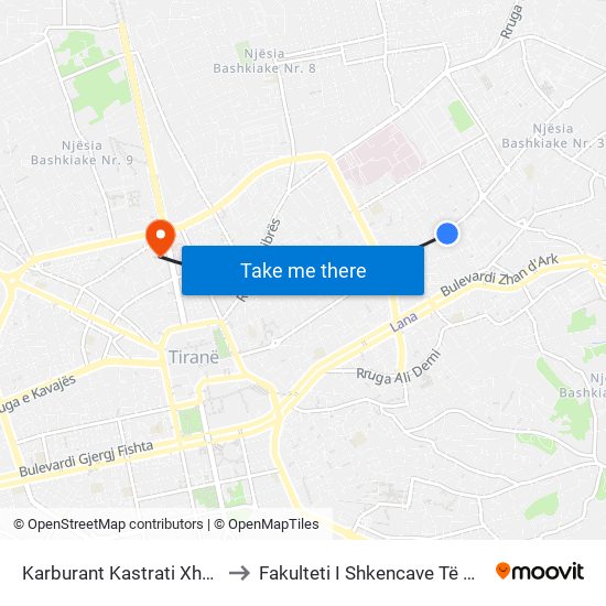 Karburant Kastrati Xhamillik to Fakulteti I Shkencave Të Natyrës map