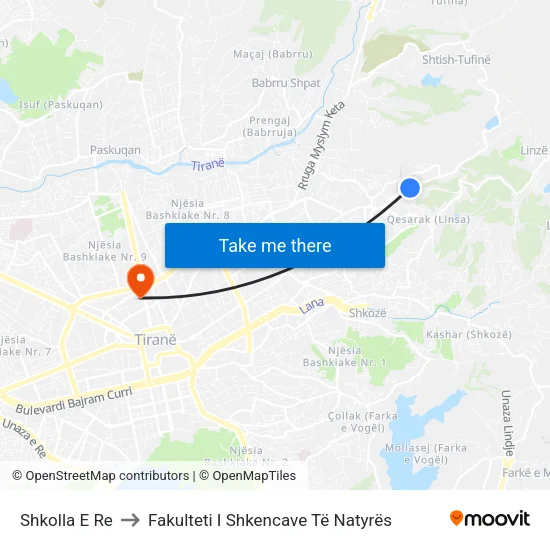 Shkolla E Re to Fakulteti I Shkencave Të Natyrës map