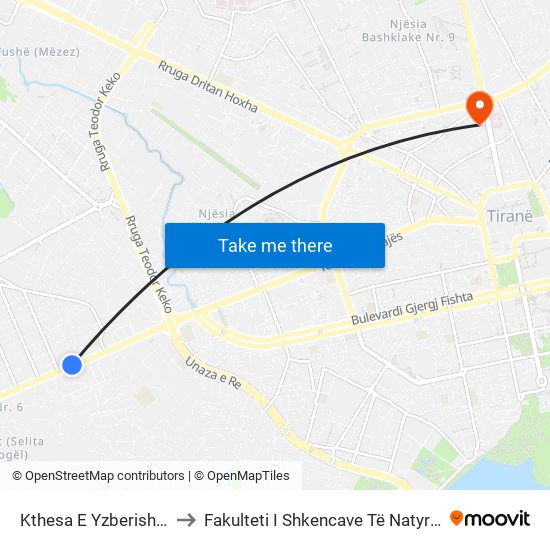 Kthesa E Yzberishtit to Fakulteti I Shkencave Të Natyrës map