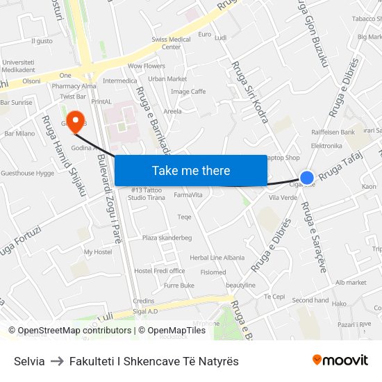 Selvia to Fakulteti I Shkencave Të Natyrës map