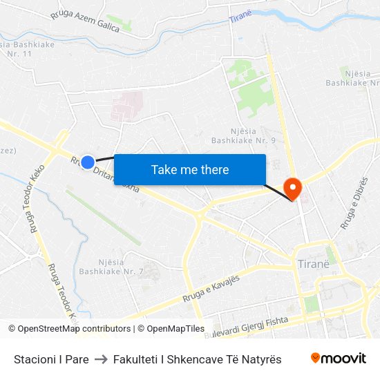 Stacioni I Pare to Fakulteti I Shkencave Të Natyrës map