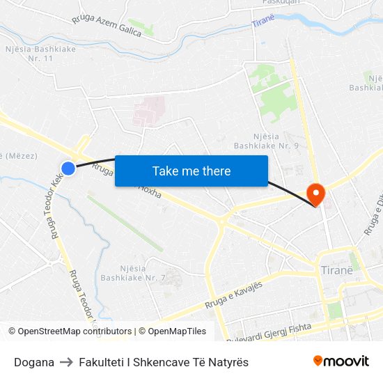 Dogana to Fakulteti I Shkencave Të Natyrës map