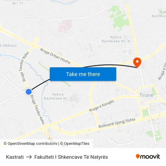 Kastrati to Fakulteti I Shkencave Të Natyrës map