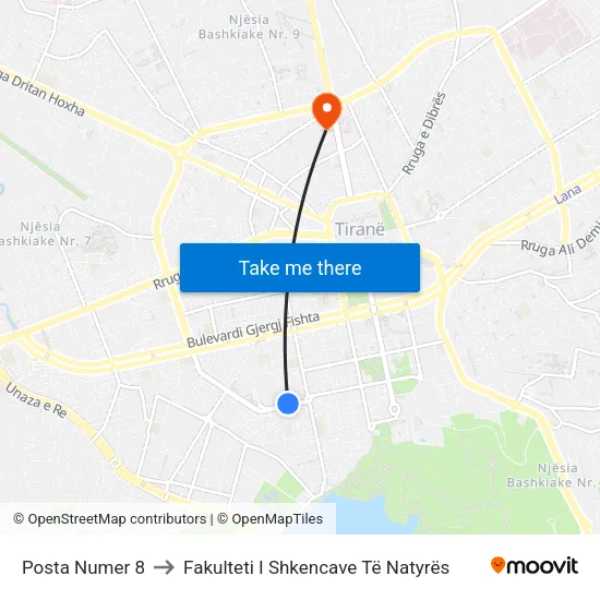 Posta Numer 8 to Fakulteti I Shkencave Të Natyrës map