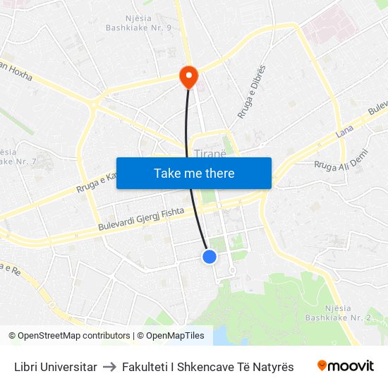Libri Universitar to Fakulteti I Shkencave Të Natyrës map