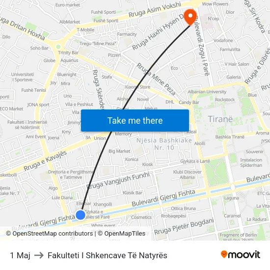 1 Maj to Fakulteti I Shkencave Të Natyrës map