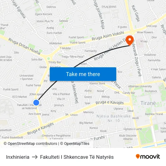 Inxhinieria to Fakulteti I Shkencave Të Natyrës map