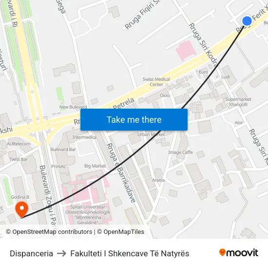 Dispanceria to Fakulteti I Shkencave Të Natyrës map