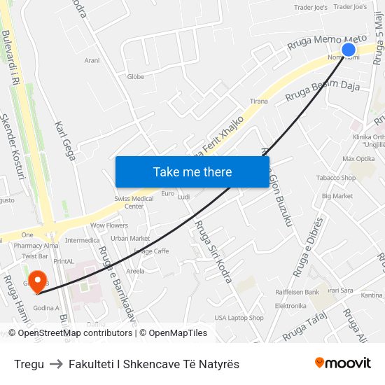 Tregu to Fakulteti I Shkencave Të Natyrës map
