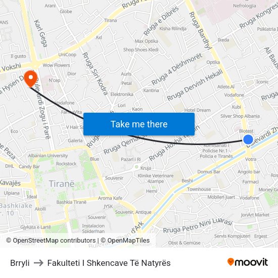 Brryli to Fakulteti I Shkencave Të Natyrës map