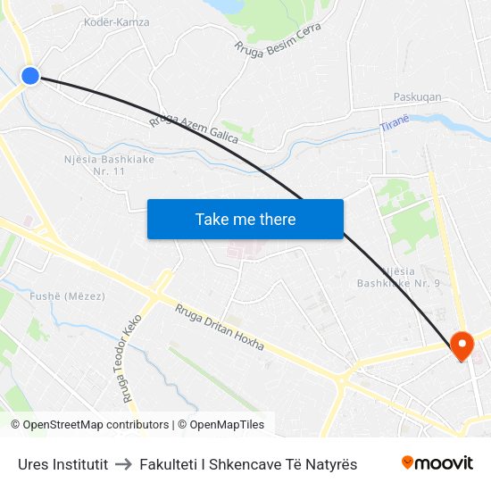 Ures Institutit to Fakulteti I Shkencave Të Natyrës map