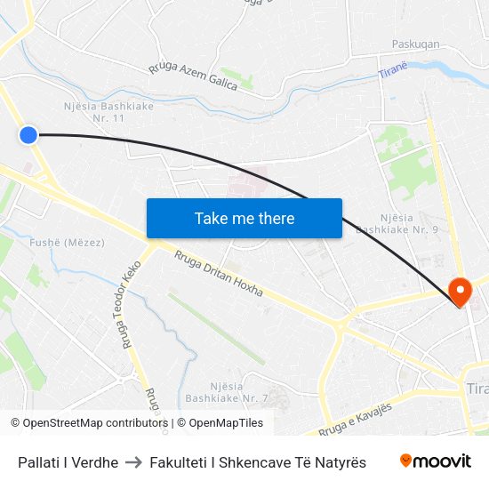 Pallati I Verdhe to Fakulteti I Shkencave Të Natyrës map