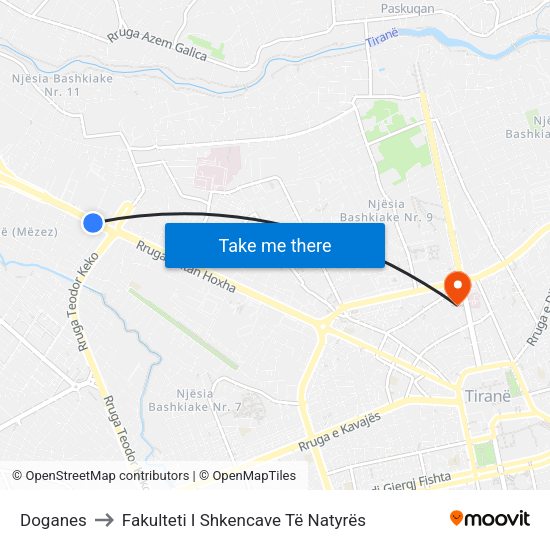 Doganes to Fakulteti I Shkencave Të Natyrës map