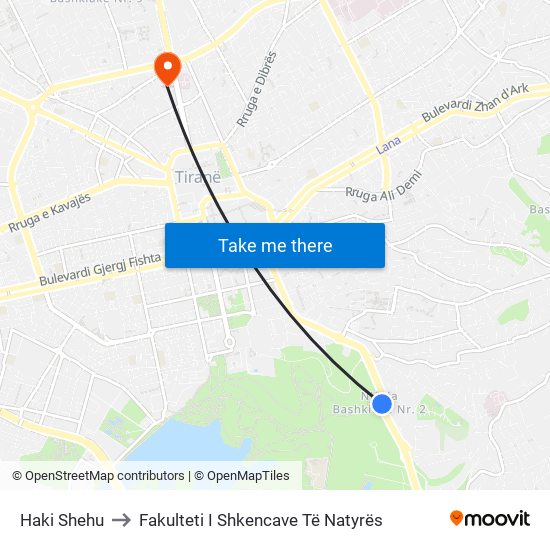 Haki Shehu to Fakulteti I Shkencave Të Natyrës map