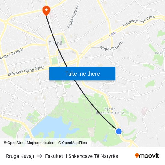 Rruga Kuvajt to Fakulteti I Shkencave Të Natyrës map