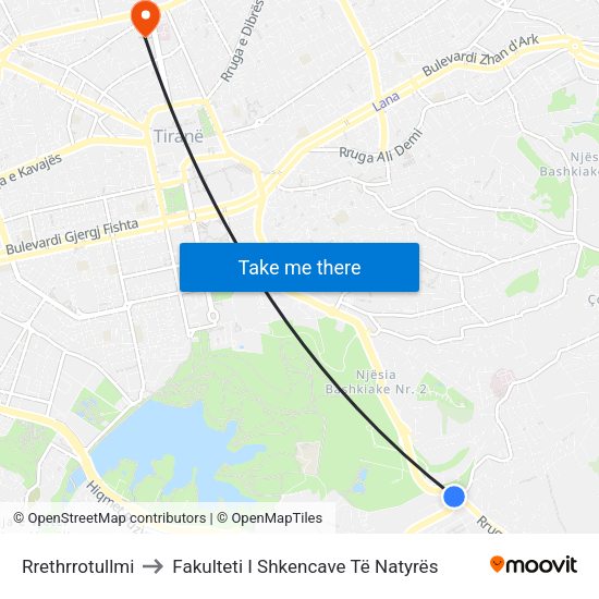 Rrethrrotullmi to Fakulteti I Shkencave Të Natyrës map