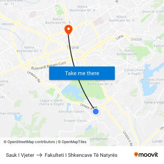 Sauk I Vjeter to Fakulteti I Shkencave Të Natyrës map