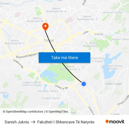 Danish Jukniu to Fakulteti I Shkencave Të Natyrës map
