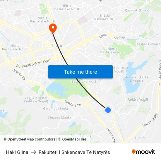 Haki Glina to Fakulteti I Shkencave Të Natyrës map