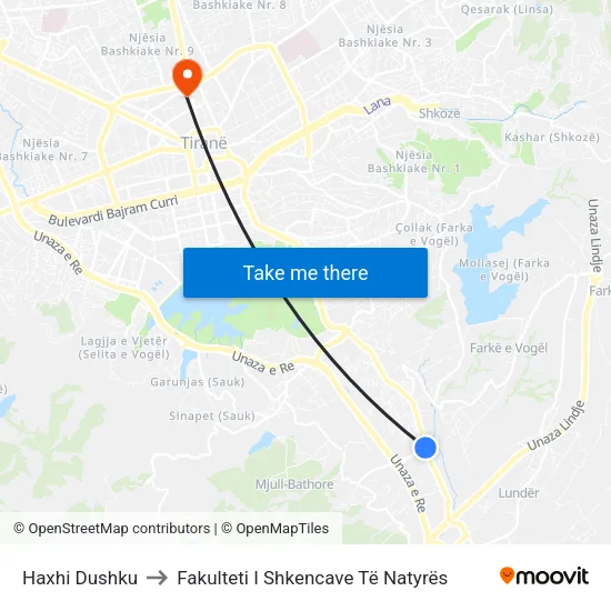 Haxhi Dushku to Fakulteti I Shkencave Të Natyrës map